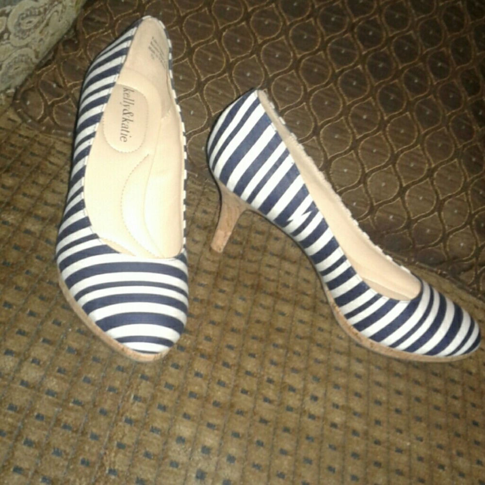 Blue and White Striped Pumps